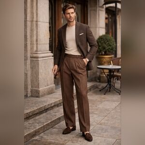 Maniere De Voir Cream Brown Wide-Leg Pants